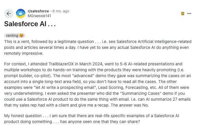Salesforce AI Reddit Post